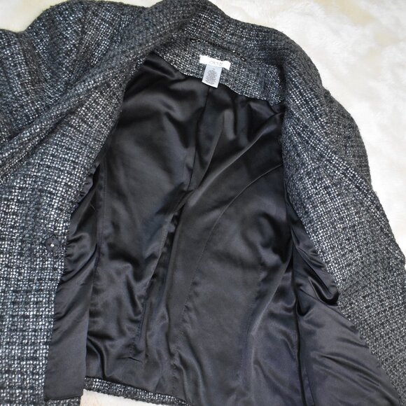 Cache Gray Tweed Wool Blend Biker Jacket Size 10 Asymmetrical Zip Moto Blazer - Picture 7 of 9